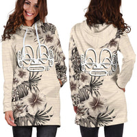 Marquesas Islands Hoodie Dress - Marquesas Islands Tiki Face & Beige Hibiscus - Polynesian Pride