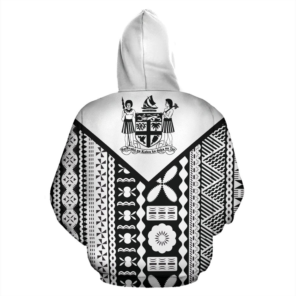 Fiji Tapa Rugby Zip up Hoodie Fiji Rugby Flag Coat of Arms Pattern - Polynesian Pride