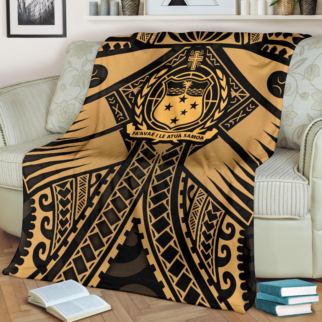 Samoa Polynesian Premium Blanket - Samoa Gold Seal with Polynesian Tattoo - Polynesian Pride