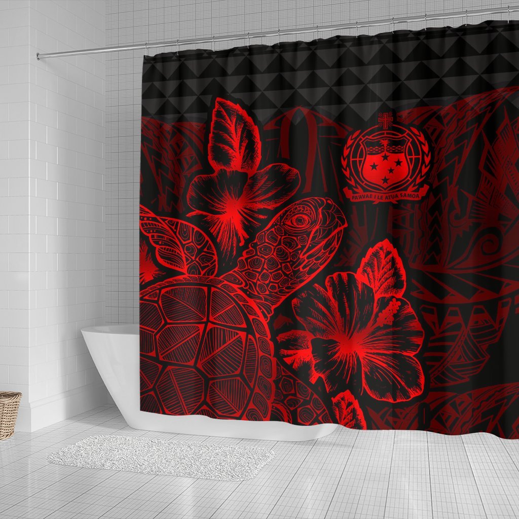 Samoa Shower Curtain Turtle Hibiscus Red - Polynesian Pride