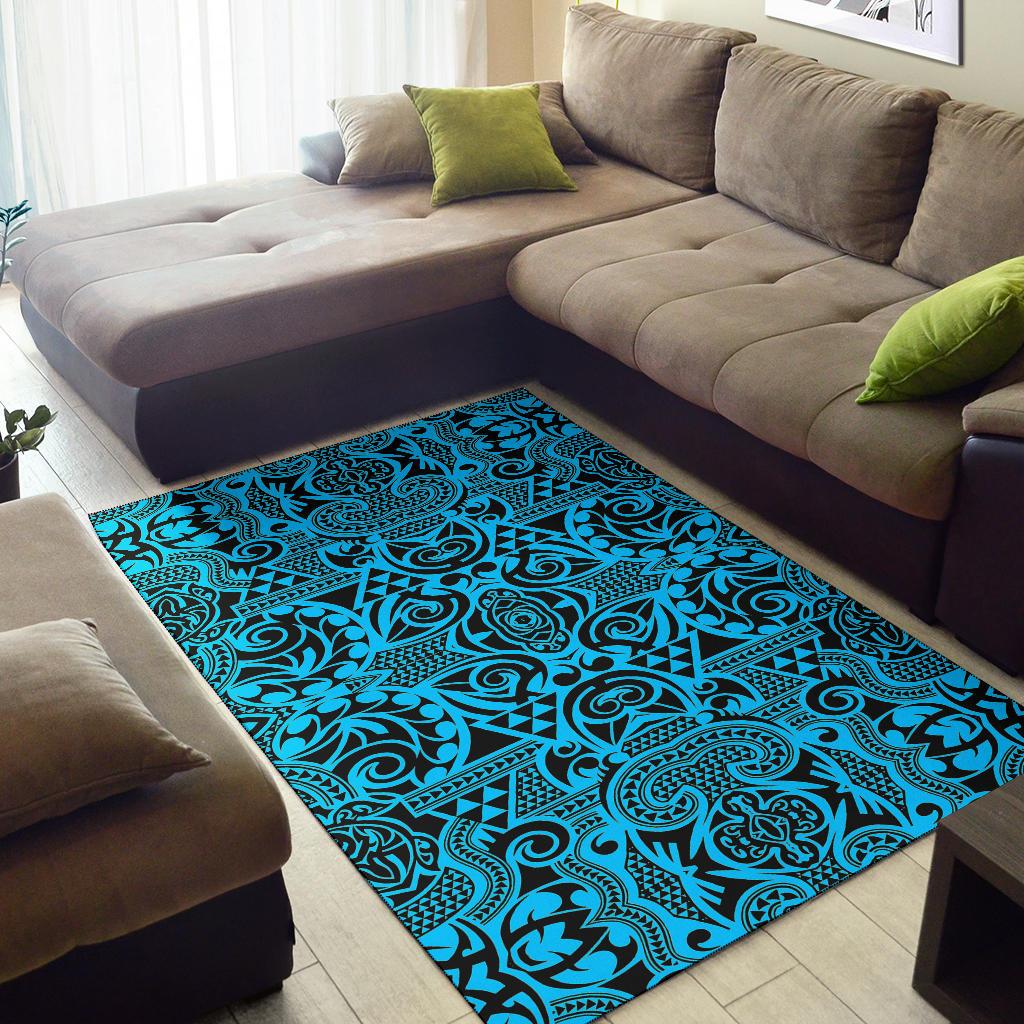 Polynesian Blue And Black Area Rug - Polynesian Pride