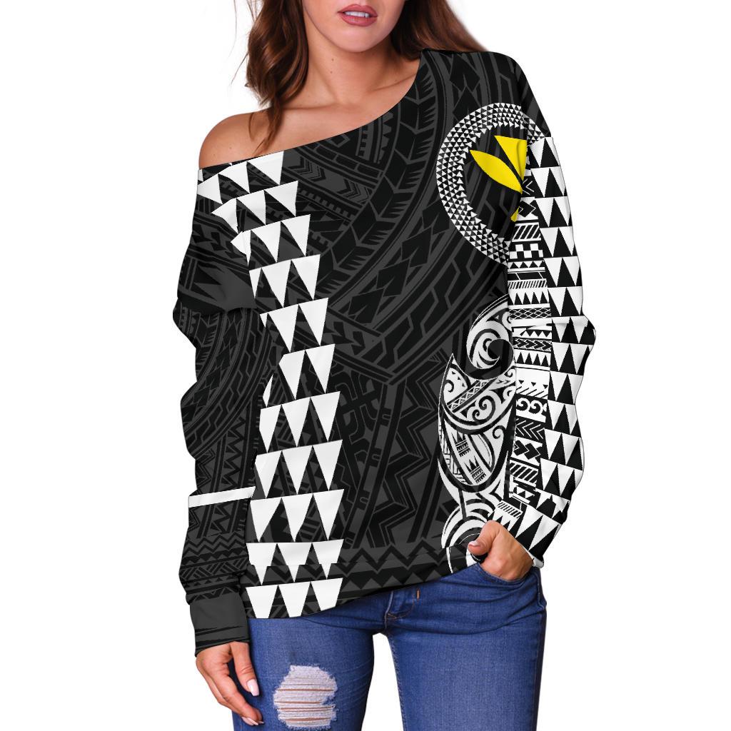 Hawaii Kanaka Polynesian Women's Off Shoulder Sweater - White - Polynesian Pride