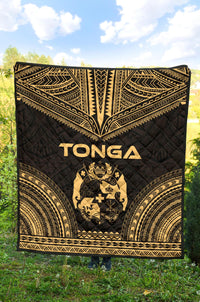 Tonga Premium Quilt - Tonga Coat Of Arms Polynesian Chief Gold Version - Polynesian Pride