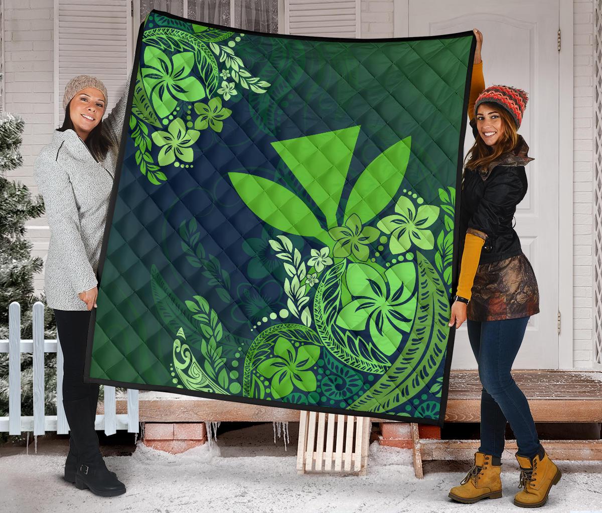 Hawaii Premium Quilt - Green Kanaka Maoli Hibiscus Style - Polynesian Pride