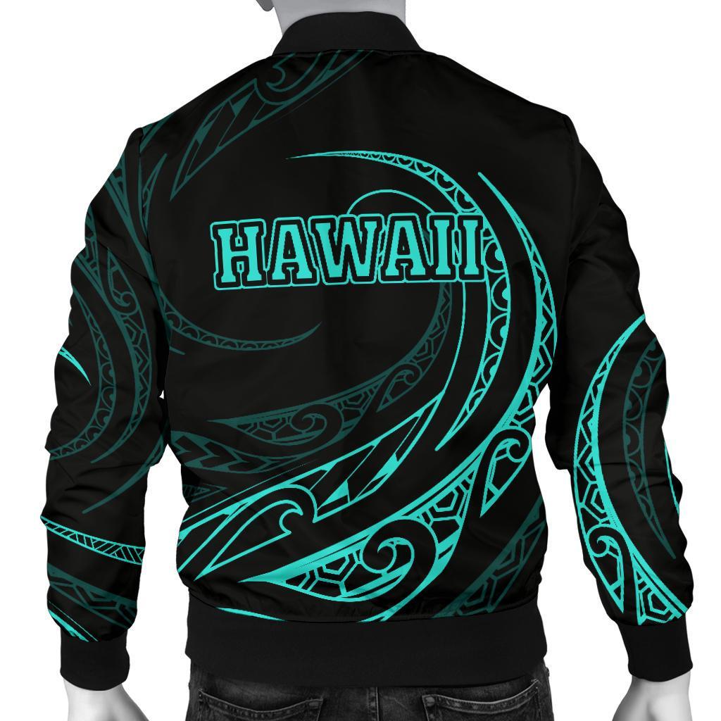 Hawaii Turtle Polynesian Mens Bomber Jacket - Turquoise - Frida Style - Polynesian Pride