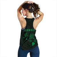 Hawaii Kakau Polynesian Three Turtles Map Women's Racerback Tank - Green - Polynesian Pride