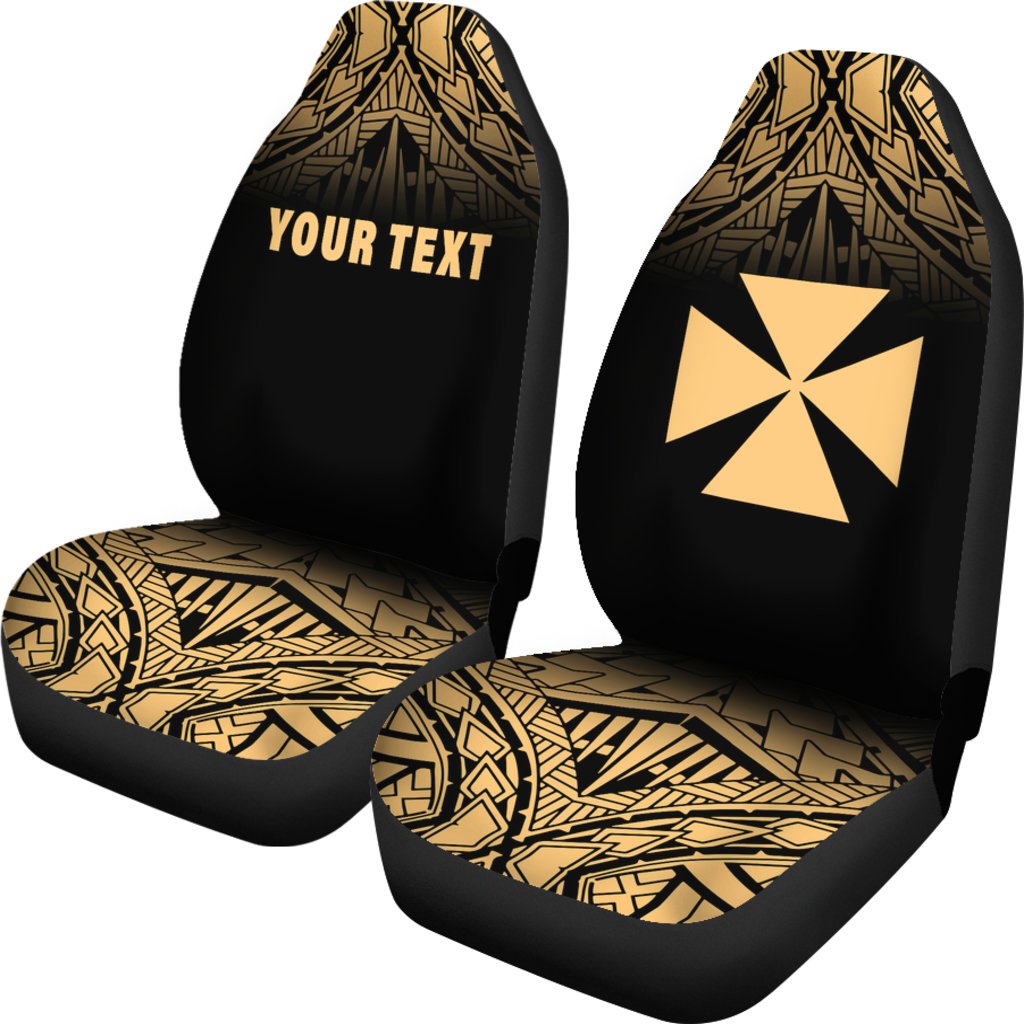 Wallis and Futuna Custom Personalised Car Seat Covers - Wallis and Futuna Coat Of Arms Polynesian Tattoo Fog Gold - Polynesian Pride