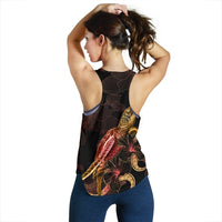 Tokelau Polynesian Women Tank Top - Turtle With Blooming Hibiscus Gold - Polynesian Pride
