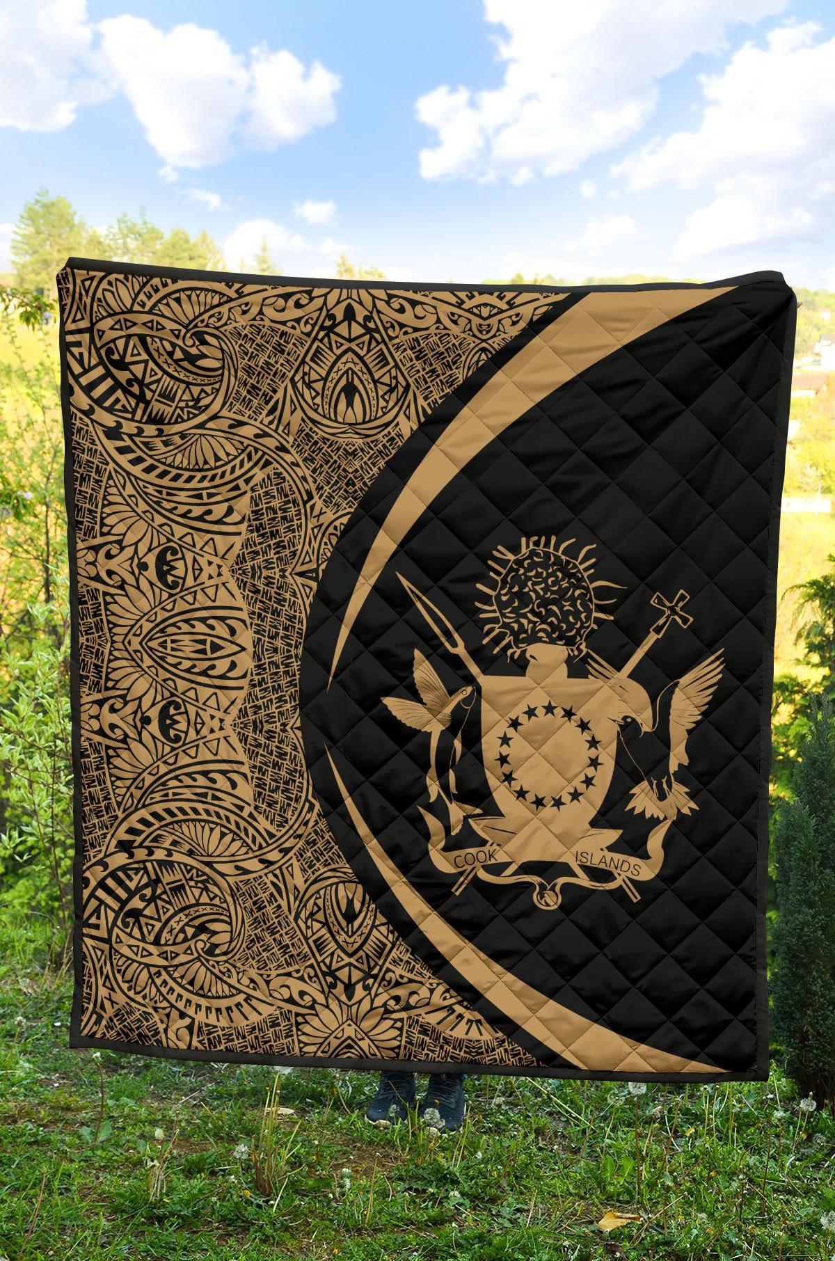 Cook Islands Coat Of Arms Polynesian Premium Quilt - Circle Style - 02 - Polynesian Pride