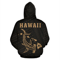 Hawaii Kakau Polynesian Gold Hammerhead Shark Hoodie (Zip) - Polynesian Pride