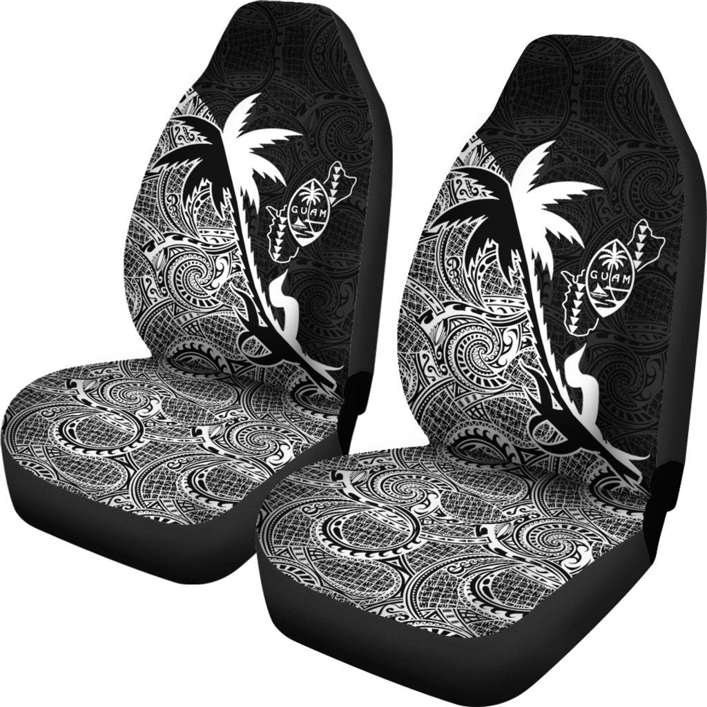 Guam Car Seat Covers - Guam Coat Of Arms Coconut Tree White - K4 Universal Fit White - Polynesian Pride