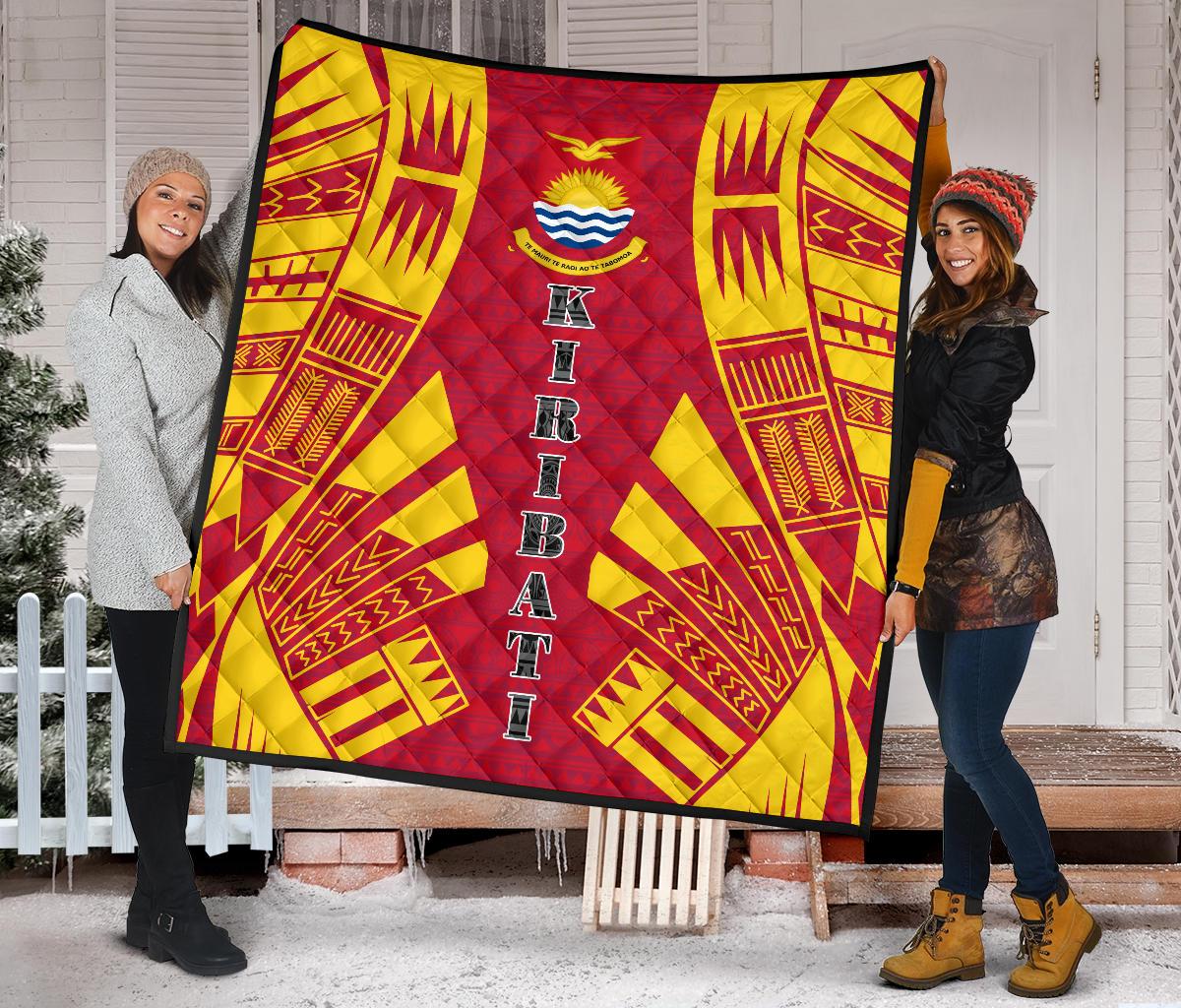 Kiribati Premium Quilt - Kiribati Coat Of Arms Polynesian Yellow Tattoo - Polynesian Pride