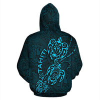 Tahiti Polynesian Family Turtles Zip up Hoodie Blue - Polynesian Pride