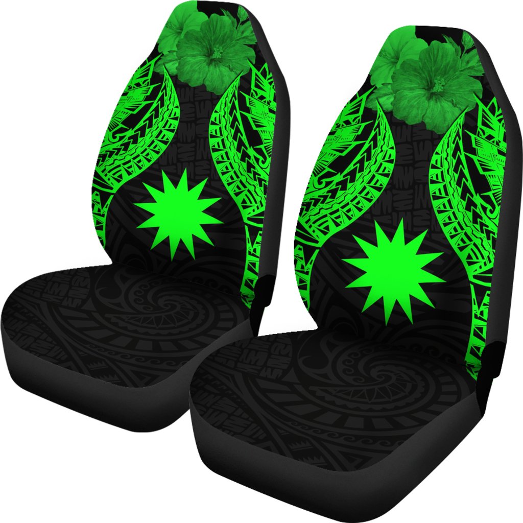 Nauru Polynesian Car Seat Covers Pride Seal And Hibiscus Green - Polynesian Pride