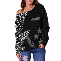 Kosrae Women's Off Shoulder Sweater - Micronesian Pattern Flash Black - Polynesian Pride