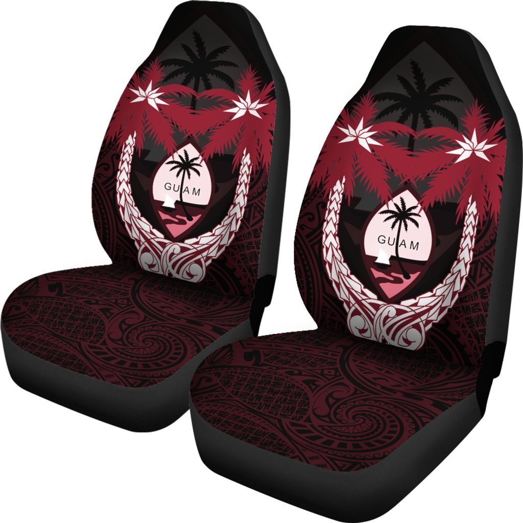 Guam Micronesian Niyok Car Seat Covers - Guam Coat Of Arms Coconut Tree (Set of 2) - A02 Universal Fit Red - Polynesian Pride