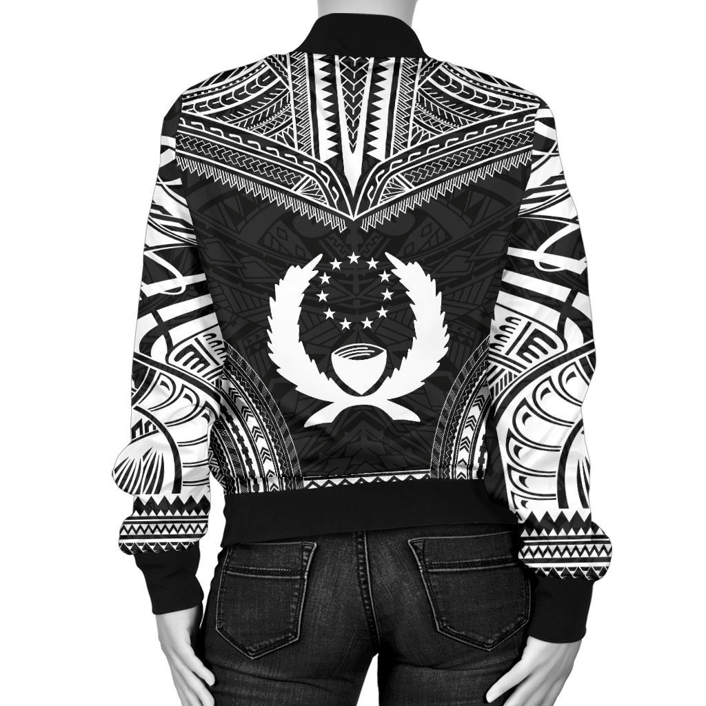 Pohnpei Polynesian Chief Women'S Bomber Jacket - Black Version - Polynesian Pride