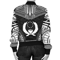Pohnpei Polynesian Chief Women'S Bomber Jacket - Black Version - Polynesian Pride