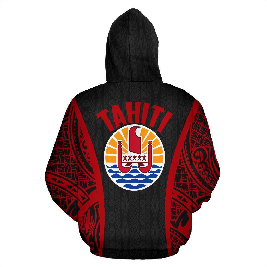 Tahitian Hoodie Tahiti Coat of Arms Polynesian Tattoo Black - Polynesian Pride