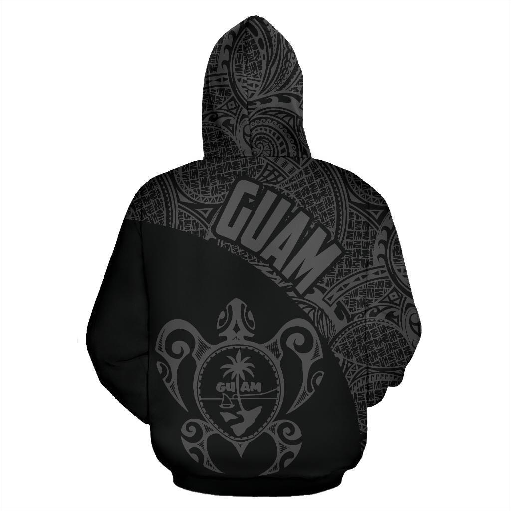Guam Zip up Hoodie Guam Coat of Arm In Turtle Polynesian Tattoo Gray - Polynesian Pride