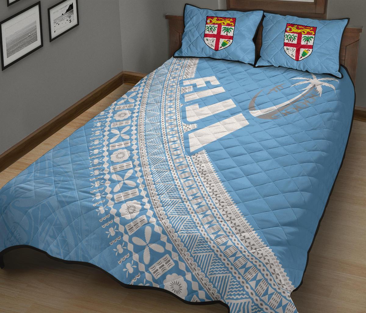 Fiji Tapa Rugby Quilt Bed Set Version Style You Win - Blue - Polynesian Pride