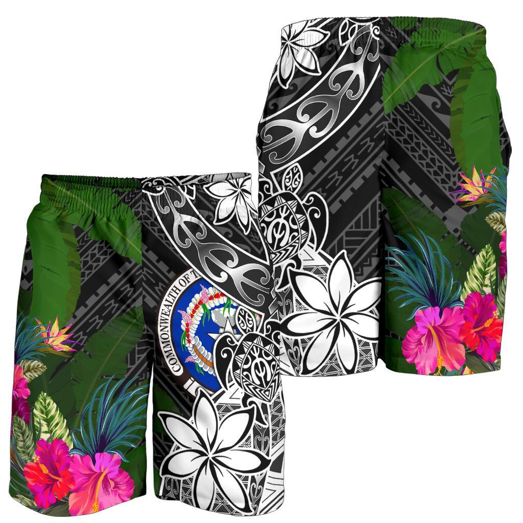 Northern Mariana Islands Men Shorts - Turtle Plumeria Banana Leaf - Polynesian Pride