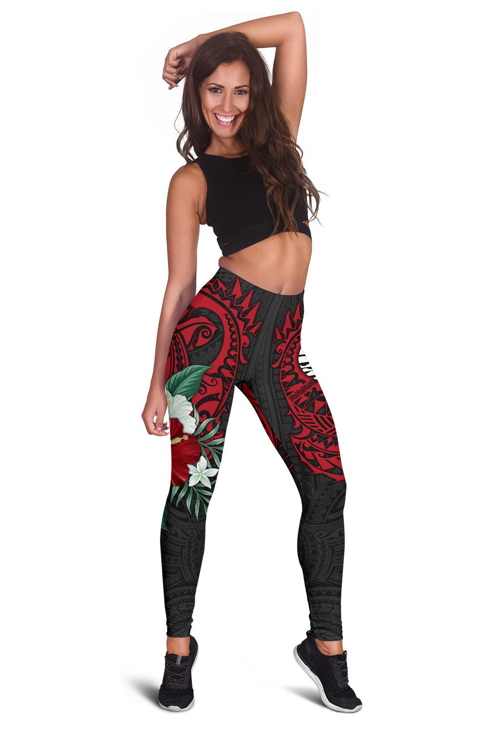 Tahiti Polynesian Leggings - Hibiscus and Sea Turtle (Red) - Polynesian Pride