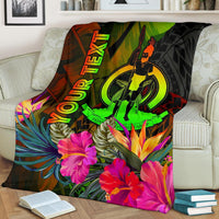 Vanuatu Polynesian Personalised Premium Blanket - Hibiscus and Banana Leaves - Polynesian Pride