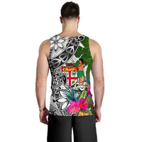 Fiji Men's Tank Top White - Turtle Plumeria Banana Leaf Crest - Polynesian Pride