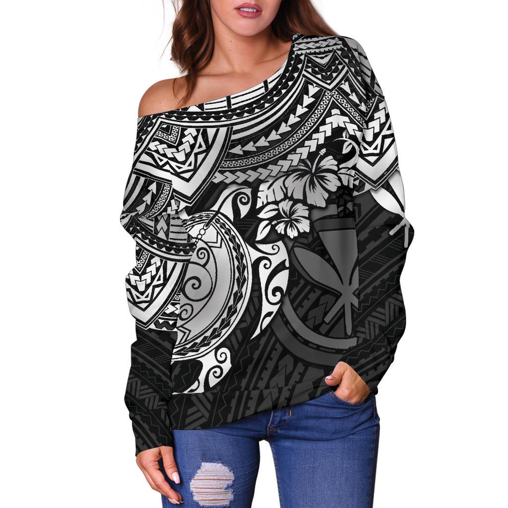 Polynesian Hawaii Women's Off Shoulder Sweater - White Turtle - Polynesian Pride