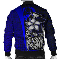 Pohnpei Micronesia Men's Bomber Jackets Blue - Turtle With Hook - Polynesian Pride
