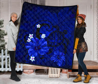 Hawaii Turtle Poly Tribal Blue Premium Quilt - Polynesian Pride