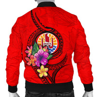 Tahiti Polynesian Men's Bomber Jacket - Floral With Seal Red - Polynesian Pride
