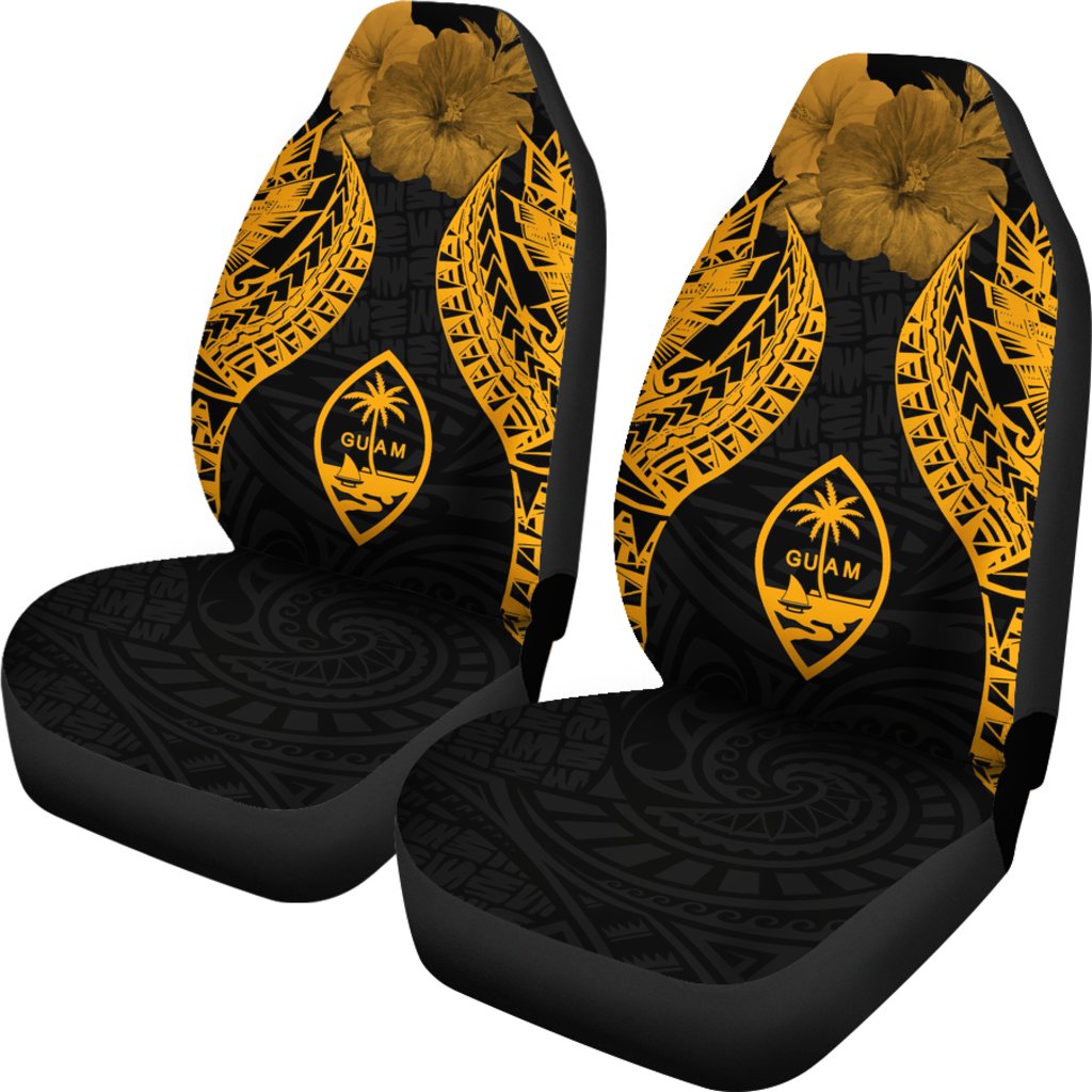 Guam Polynesian Car Seat Covers Pride Seal And Hibiscus Gold - Polynesian Pride