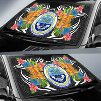 Federated States of Micronesia Auto Sun Shades - Coat Of Arms With Tropical Flowers - Polynesian Pride