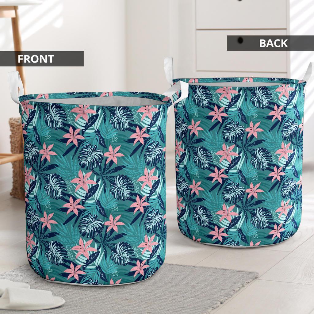 Hawaii Tropical Monstera Leaf Blue Hawaii Laundry Basket AH - Polynesian Pride