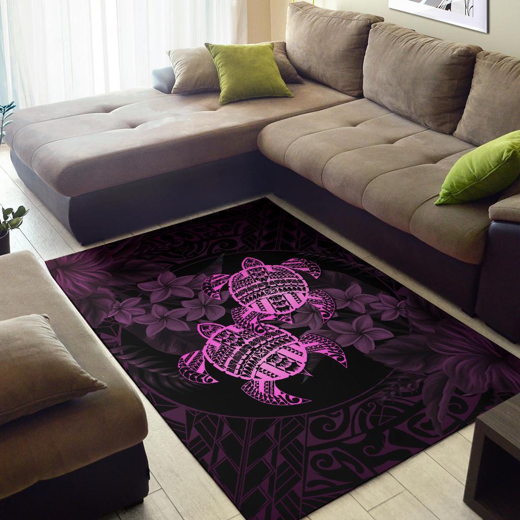 hawaii Rug - Turtle Strong Pattern Hibiscus Plumeria Pink AH - Polynesian Pride