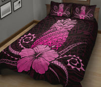 Hawaii Polynesian Pineapple Hibiscus Quilt Bed Set - Zela Style Pink - Polynesian Pride
