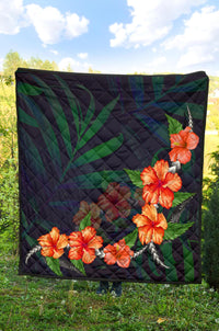 Hibiscus Palm Background Premium Quilt - Polynesian Pride