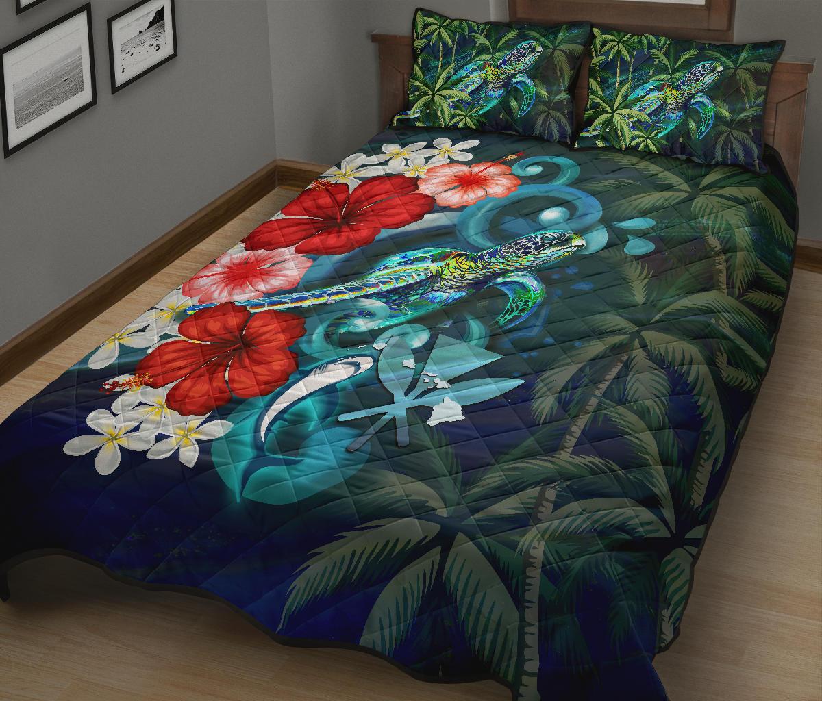 Kanaka Maoli (Hawaiian) Quilt Bed Set - Ocean Turtle Coconut Tree And Hibiscus - Polynesian Pride