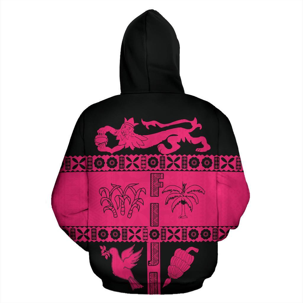 Fiji Tapa Zip Hoodie Coat of Arms Shield Pink - Polynesian Pride