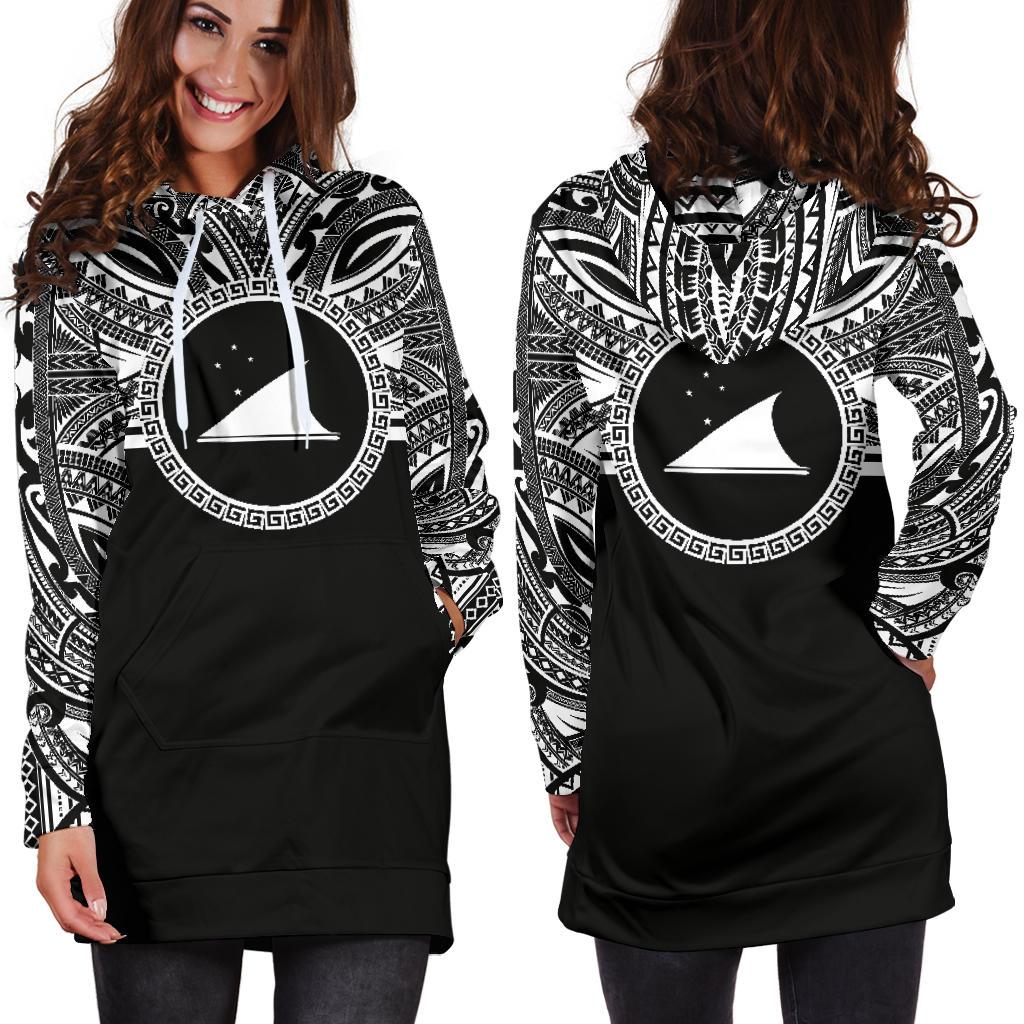 Tokelau Women Hoodie Dress - Tokelau Coat Of Arms Polynesian Black Color - Polynesian Pride