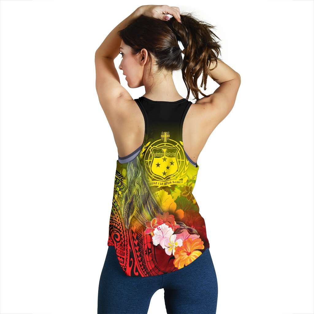 Samoa Women's Racerback Tank - Humpback Whale with Tropical Flowers (Yellow) - Polynesian Pride