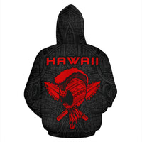 Polynesian Kakau Helmet Weapon Red Kanaka Warrior Hoodie (Zip) - Polynesian Pride