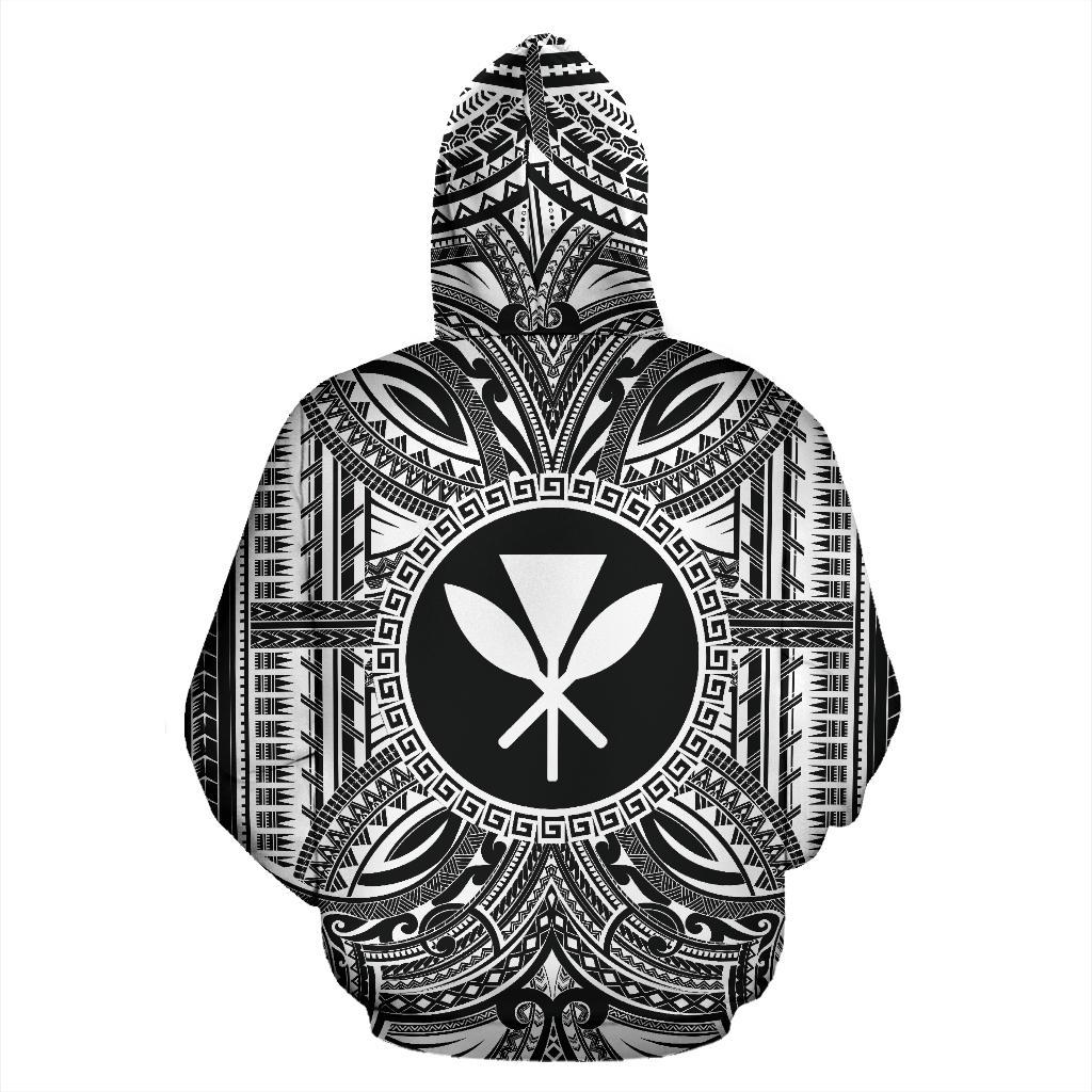 Kanaka Maoli ll Over Hoodie Kanaka Maoli Coat of rms Polynesian White Black - Polynesian Pride