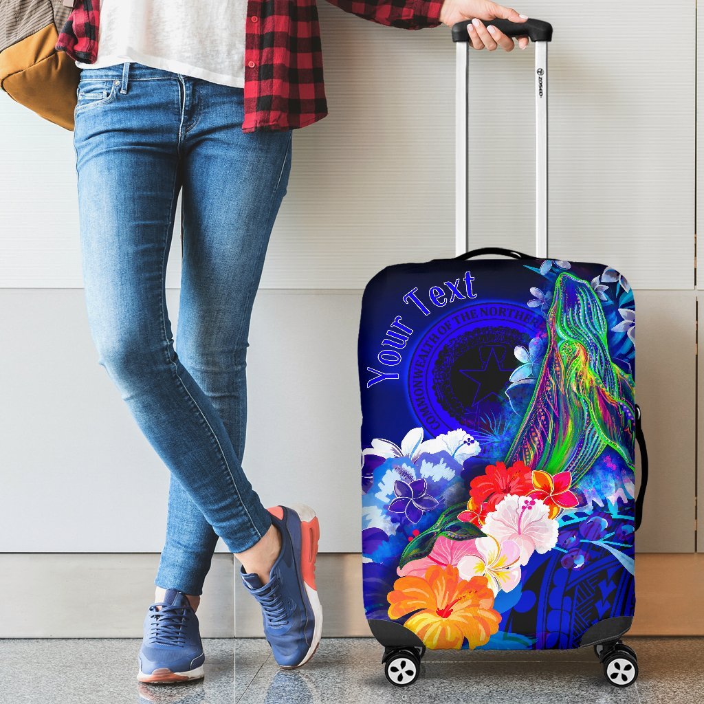 CNMI Custom Personalised Luggage Covers - Humpback Whale with Tropical Flowers (Blue) Blue - Polynesian Pride