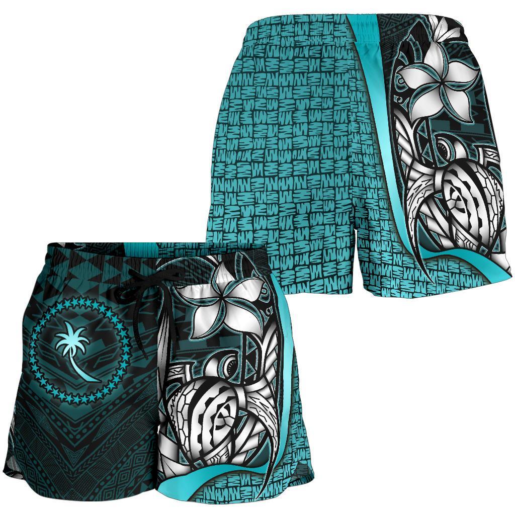 Chuuk Micronesia Women's Shorts Turquoise - Turtle With Hook - Polynesian Pride
