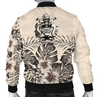 Solomon Islands Men's Bomber Jacket - The Beige Hibiscus - Polynesian Pride