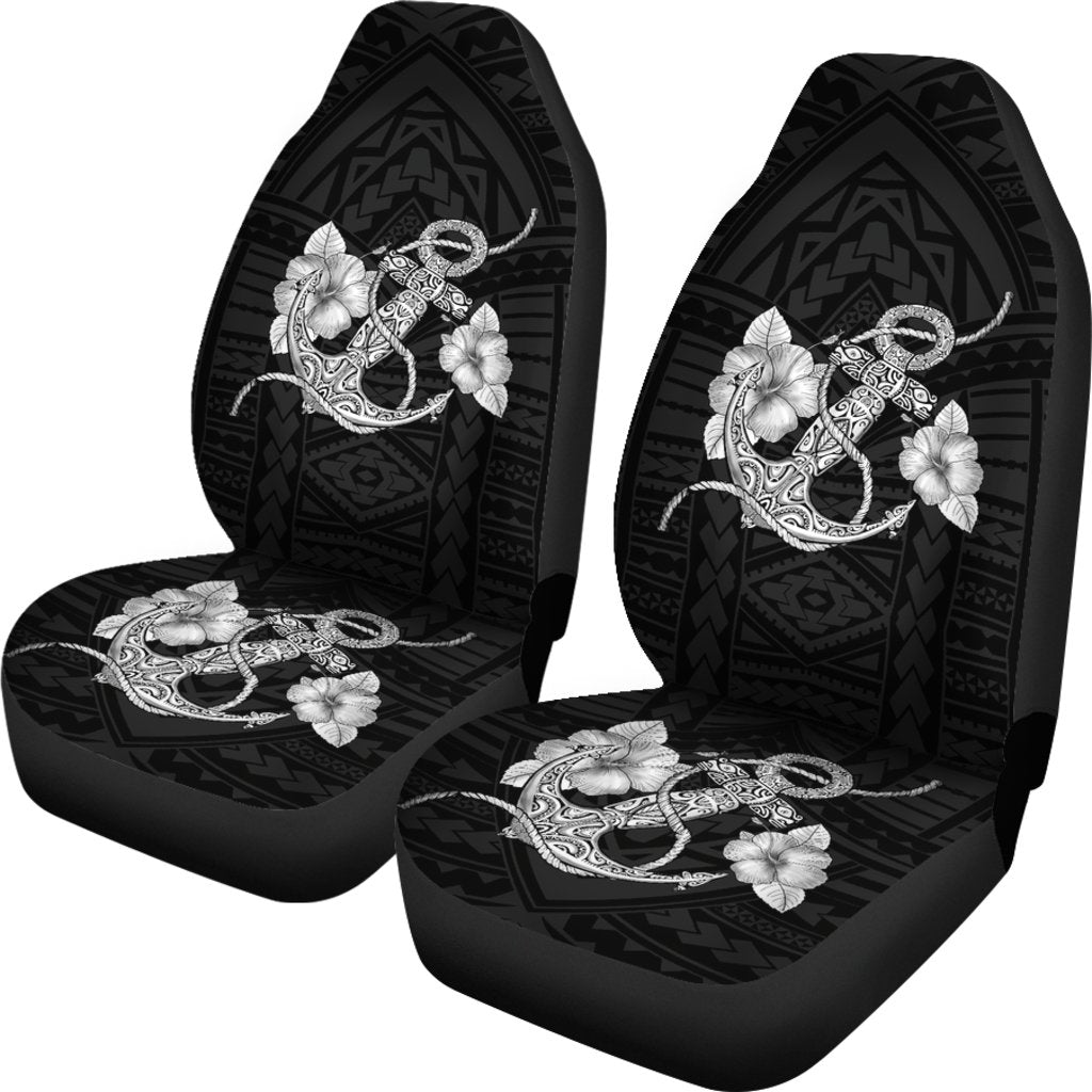 Anchor White Poly Tribal Car Seat Covers Universal Fit White - Polynesian Pride