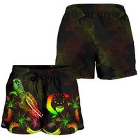 Pohnpei Polynesian Women's Shorts - Turtle With Blooming Hibiscus Reggae - Polynesian Pride
